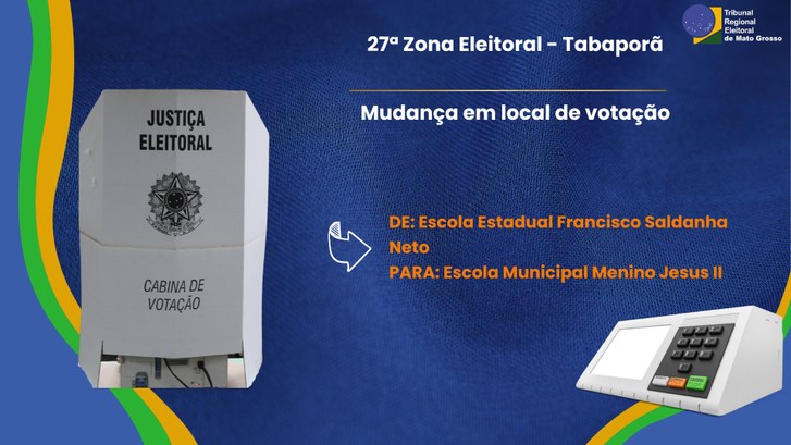 Justiça Eleitoral informa alteração de local de votação em Tabaporã